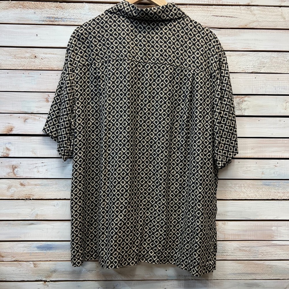 Brandini Black Tan 100% Silk Short Sleeve Button Down Geometric Shirt Large - Picture 3 of 5